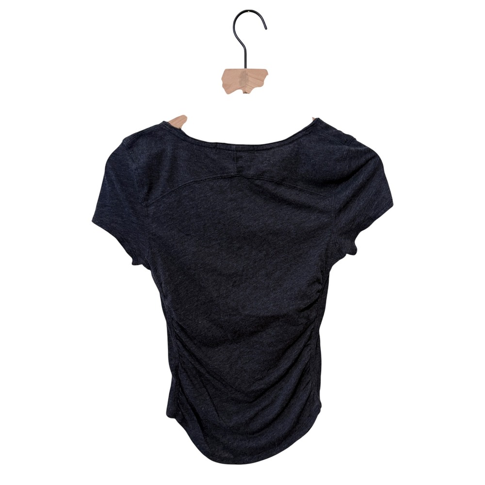 We The Free Free People Womens Small Charcoal Grey Ruched Scoop Neck T-Shirt - Picture 2 of 3